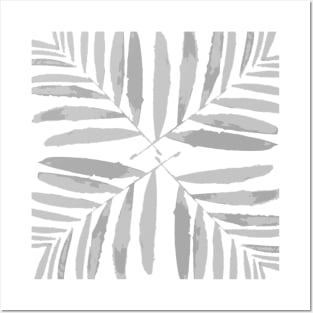 Geometric palm leaves silver grey on  white, leaves, tropical , fall,  TeePublic Posters and Art